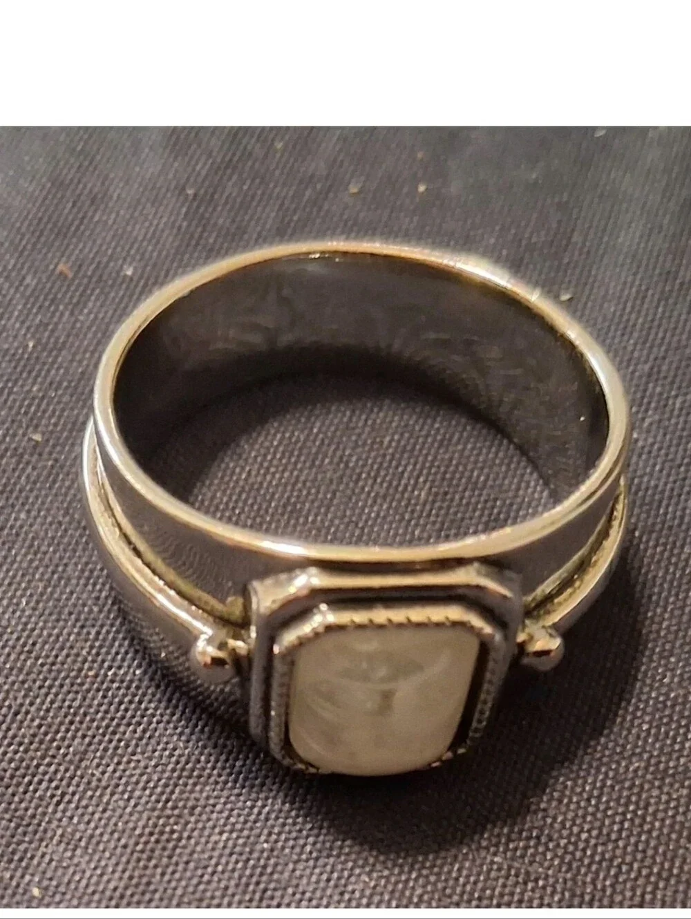 Silver Moonstone Rectangular Statement Ring - Stainless Steel Size 12